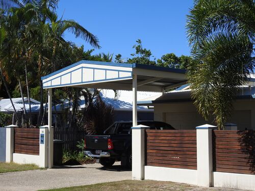 Stand alone carport using BlueScope cold rolled sections and Colorbond roofing.