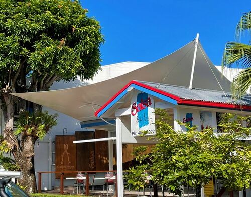 Waterproof sail at the front of Salsa Bar and Grill in Port Douglas.